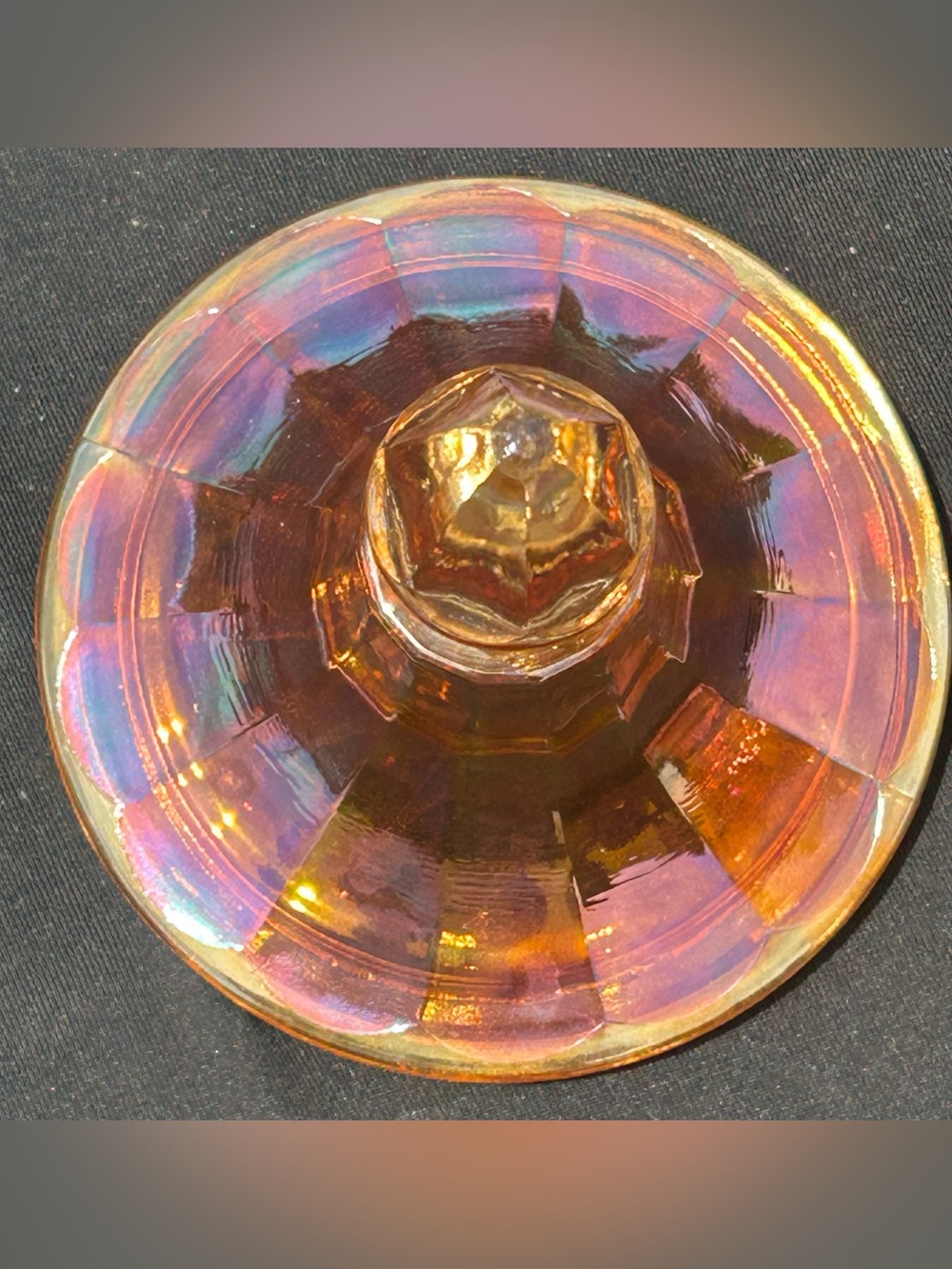 Vintage Jeannette Marigold Carnival Glass Covered Candy Dish - Picture 5 of 6